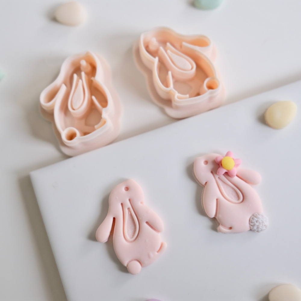 

2pcs Easter Bunny Polymer Clay Cutters Set - Rabbit & Heart-shaped Earring Molds For Making, Pink Plastic Handmade Crafting Tools, Rabbit Accessories