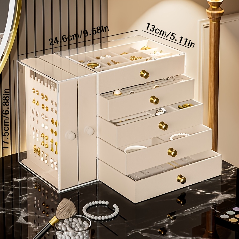 Seven-layer Velvet-lined Drawer-style Storage Box for Necklaces, Earrings, Rings, Bracelets, and Watches, a Large-capacity Desktop Organizer