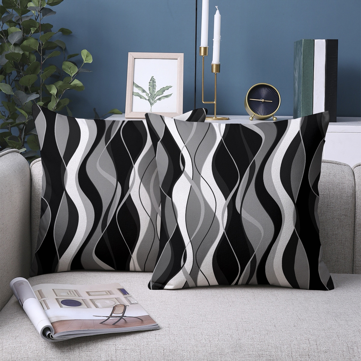 

2pcs Modern Black & White Abstract Throw Pillow Covers, 18x18 Inch, Soft Polyester, Double-sided Print, Zip Closure - Living Room & Bedroom Decor (inserts Not Included)