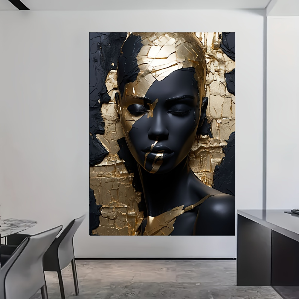   black golden abstract   wrapped canvas wall art ideal for living room bedroom home office   modern decor piece room decor 2d   room decor