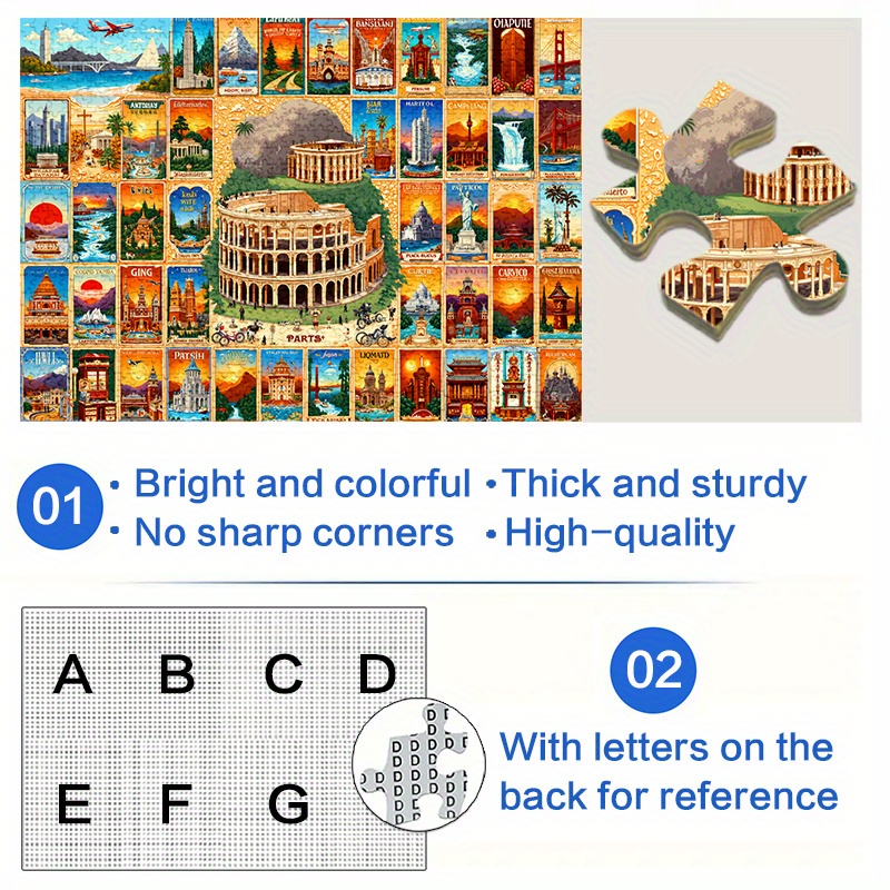 500/1000pcs Vintage World Landmarks Map Jigsaw Puzzle, Interactive Game
