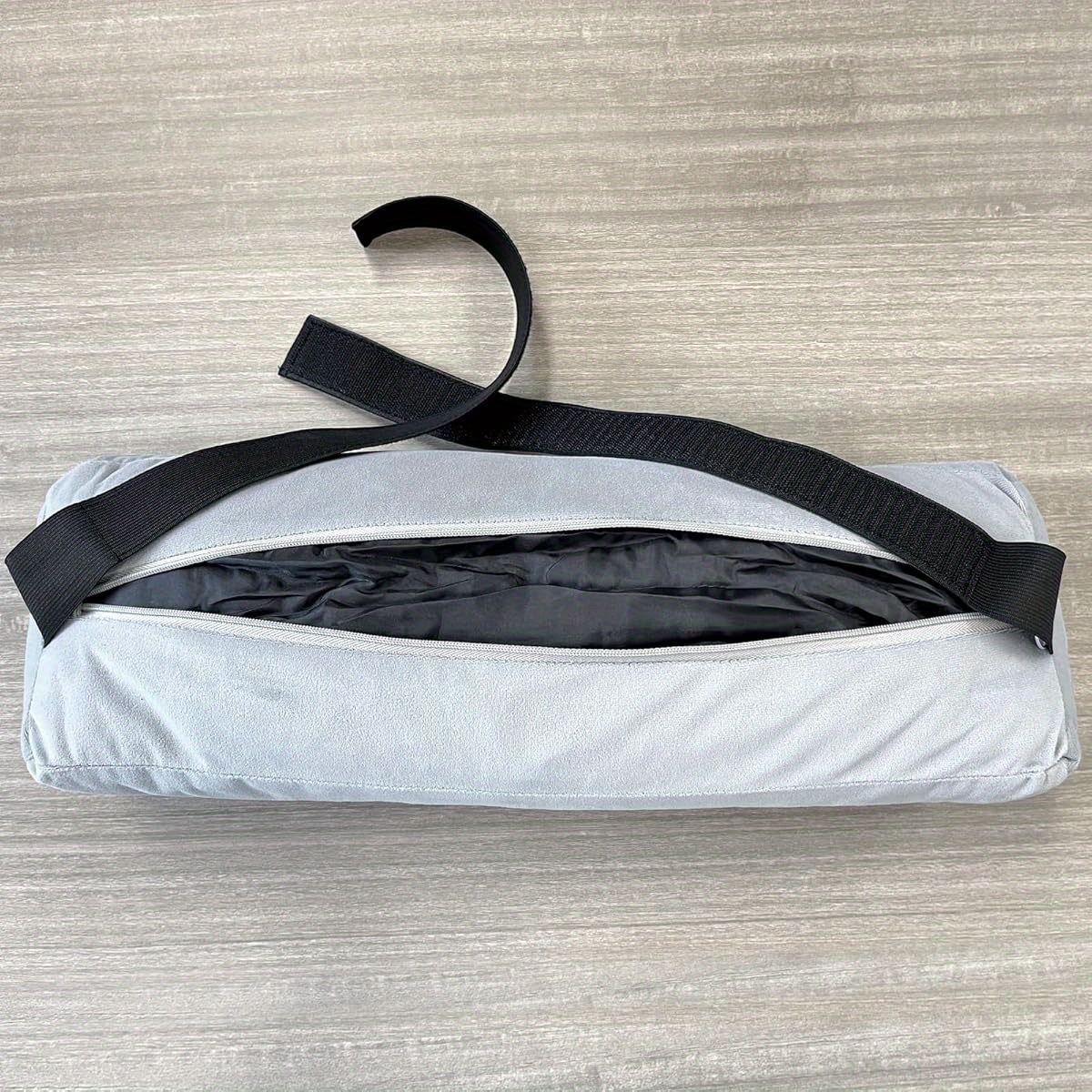 velvet roll support pillow for lumbar back head high density foam support removable cover   strap for office chair car seat relief improving posture grey Product details 3