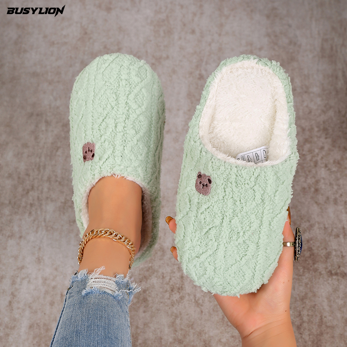 Women's Autumn Plush Slippers, Striped Upper & Fabric Soft Sole, Soft Comfortable Insole, Stylish Versatile Indoor Slippers, Women Shoes