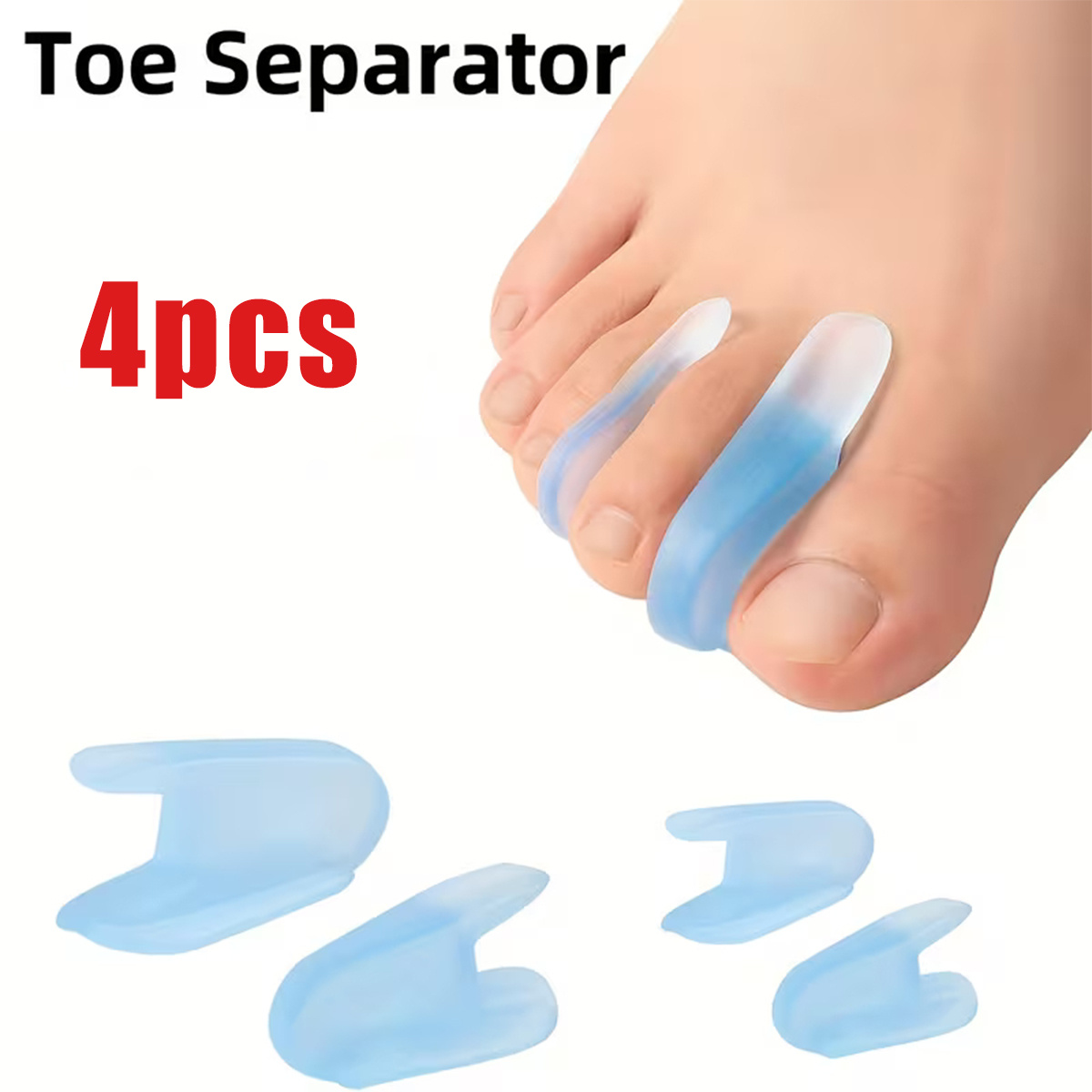 Image of 4pcs Gel Toe Separators, Suitable For Overlapping Toes, Toe, Calluses, Shoe Pressure. Trumpet-shaped Silicone Toe Separators, Big Toe And Pinky Toe Pads, Unisex Toe Clips - And Support, - Foot Care