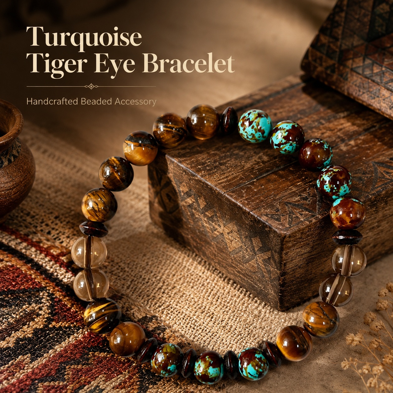 TEMU 1pc Bracelet Vintage Éthnique en Perles de d', Perles Rondes en d' Ton Brun, Perles d'Espacement Colorées en , Perles de Couleur Thé, Écaille de