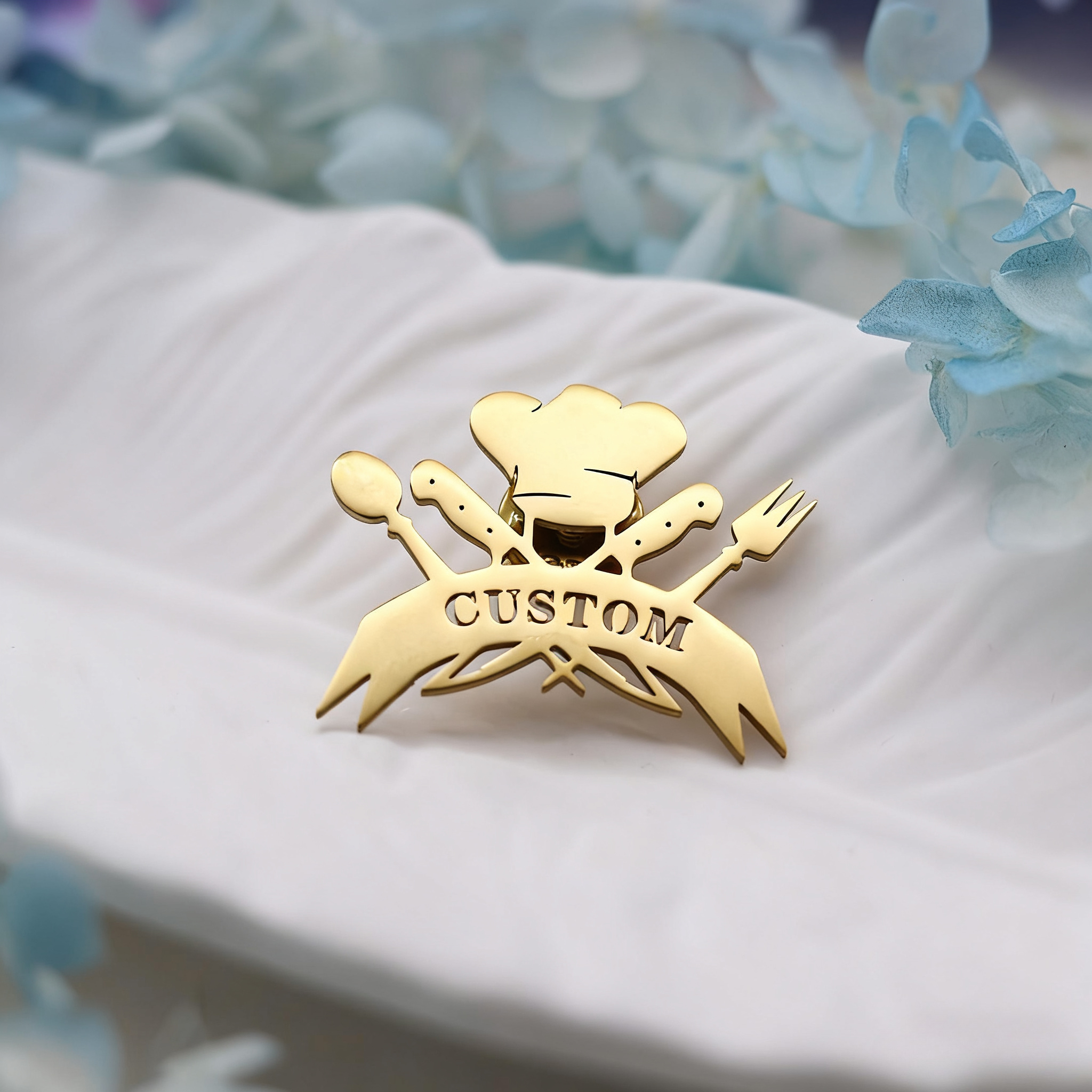 TEMU Broche à Nom Personnalisable - Épingle de Revers Vintage Personnalisée en Acier Inoxydable avec Motif de Chef et Couverts, Bijou Vintage Unisexe