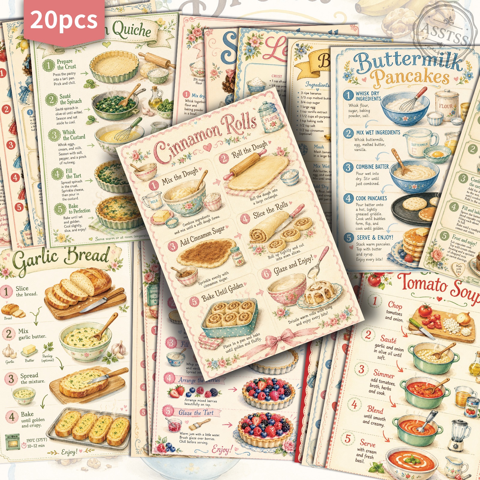 TEMU Paquete de 20 tarjetas postales de recetas vintage ASSTSS - Suministros retro para diario de basura de 4X6 pulgadas, ilustraciones clásicas de ,