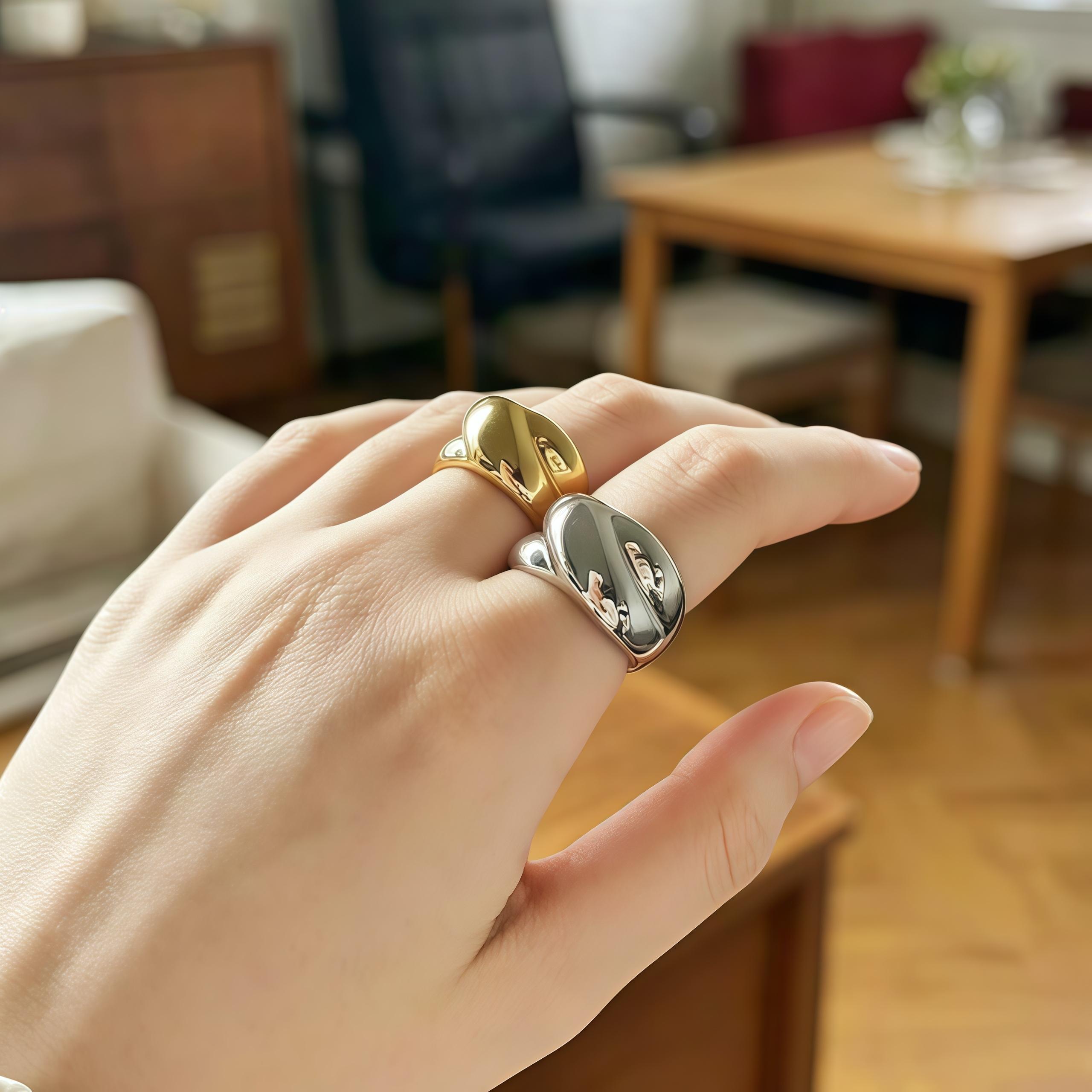 Women's French-Style Irregular Stainless Steel Ring, Elegant Design