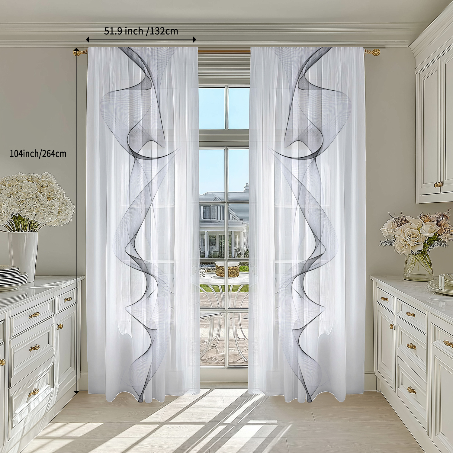 TEMU Paquete de 2 piezas, Diseño Estético, Baile , Natural, Material de Fibra de Poliéster Semitransparente, Cortinas Tipo Varilla, Decoración de