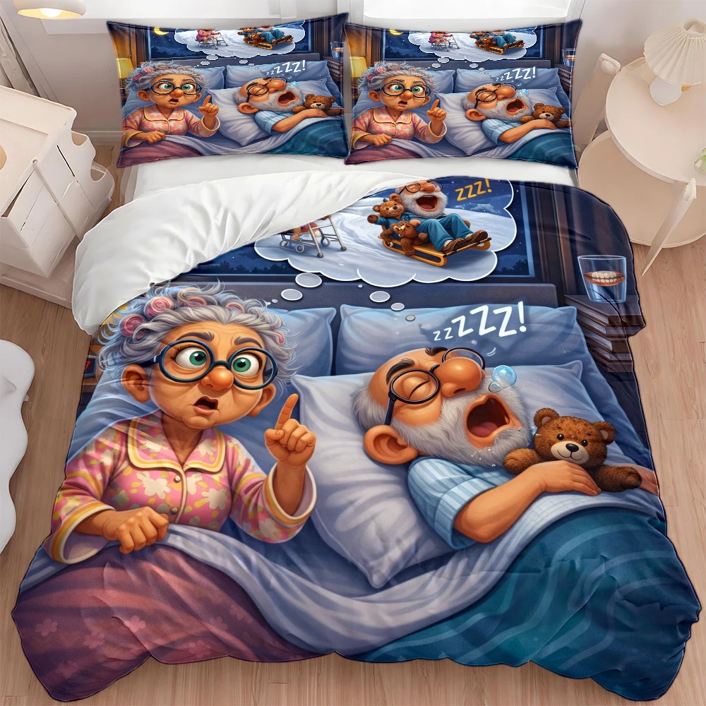 TEMU 3pcss Cartoon Old Man Funny Print Duvet Cover Set, 3pcss Bedding (1* Duvet Cover + 2* Pillowcases), Suitable For And Machine Washable, Invisible