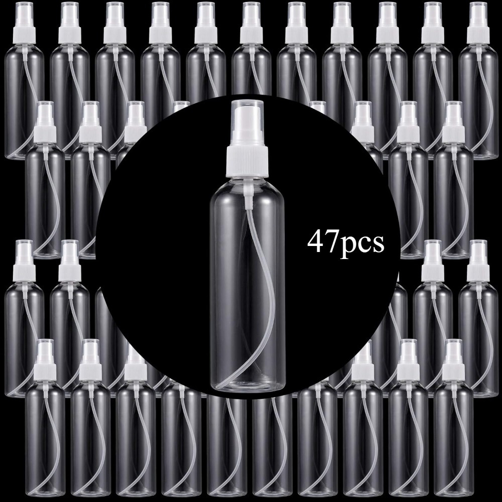 47pcs 100ml mini refillable spray bottles ideal for travel perfume cooling mist cosmetics cleaning solutions transparent black options perfume refillable bottles