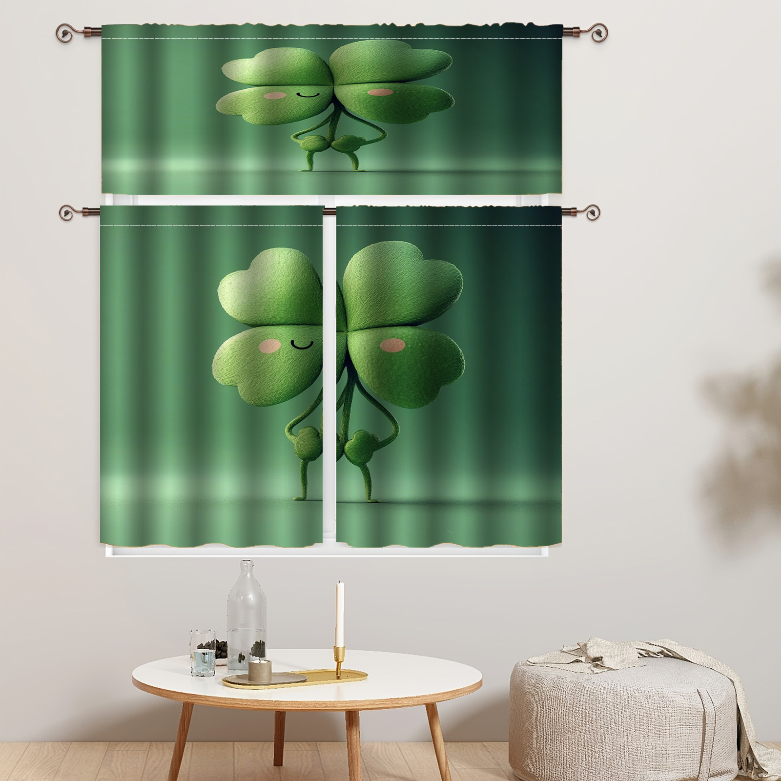 1pc 2pcs st patricks day     kitchen window curtains 100 polyester semi translucent rod pocket curtains with whimsical cartoon design modern holiday decor for living room bedroom festive home decor   curtain design durable curtain fabric kitchen curtains