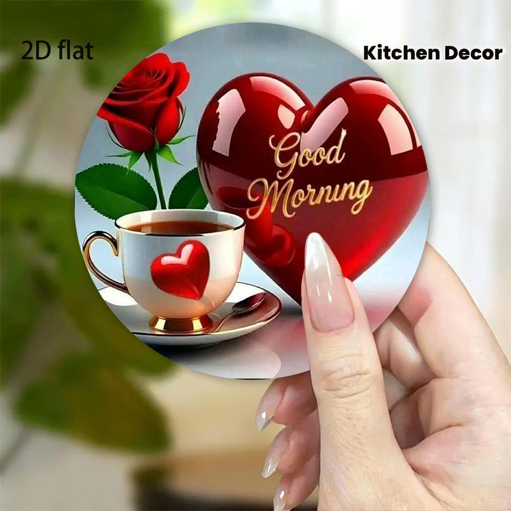 E-shop 3.15In X 3.15In Acryl Kühlschrankmagnet Kreatives Rosen Kaffeebecher Muster Home Decor Magnet Küche Kühlschrank Aufkleber Urlaubsgeschenk
