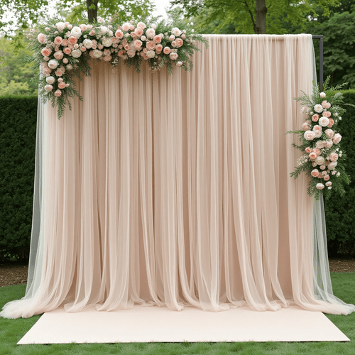 2pcs elegant tulle sheer curtain panels soft polyester fabric suitable for weddings bridal showers arches stage decorations semi backdrop for indoor outdoor parties machine washable mesh