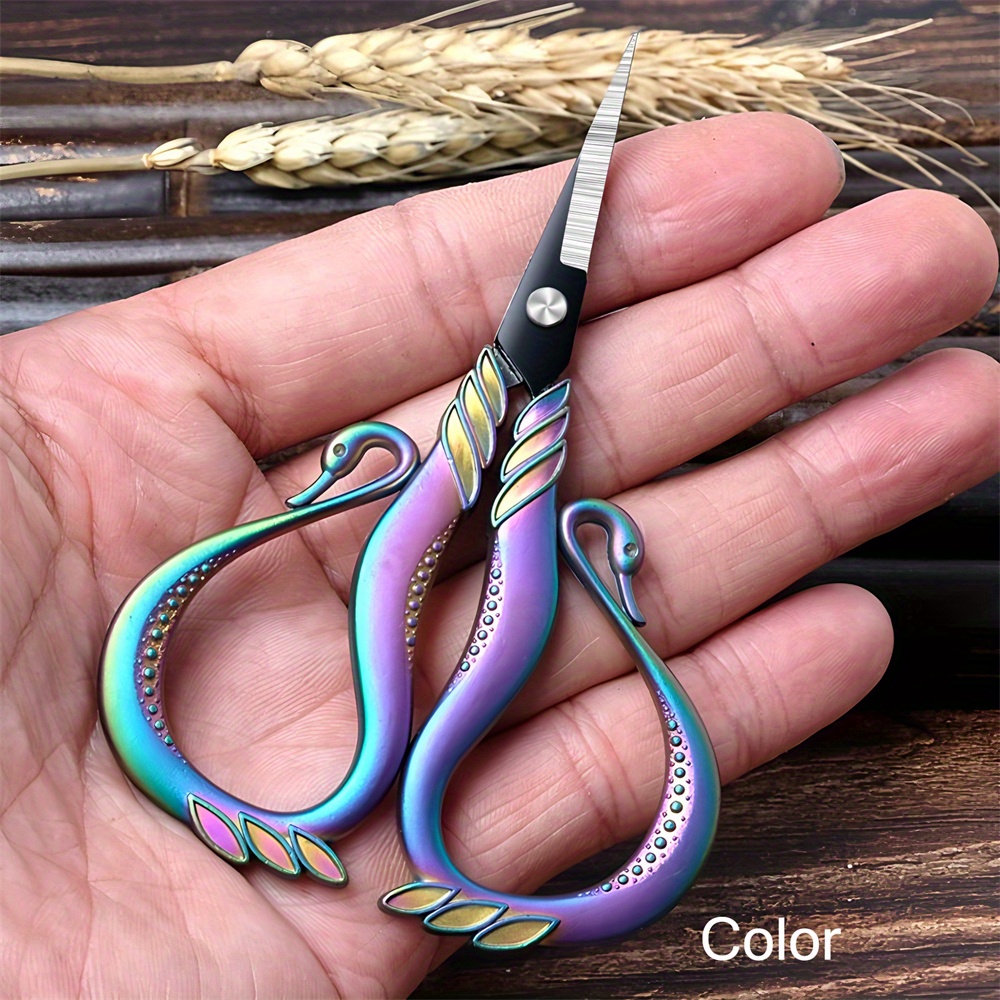 TEMU 1pc Durable Vintage Steel Scissors - Mini Sewing Cutter With Elegant Metallic Handles, Perfect For Embroidery, Tailoring, And Crafting, Crafting
