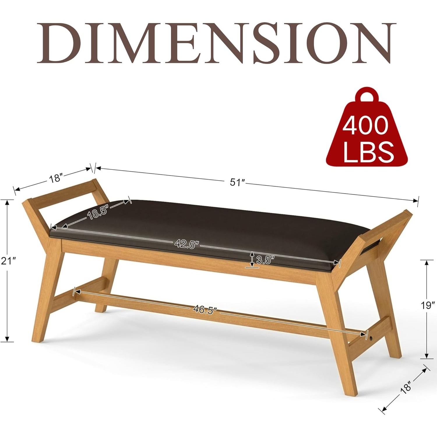 1pc 51Inch End of Bed Bench | Solid Wood Frame, Fabric Upholstered Ottoman Bench for Entryway, Bedroom, Hallway, Living Room, Modern Style