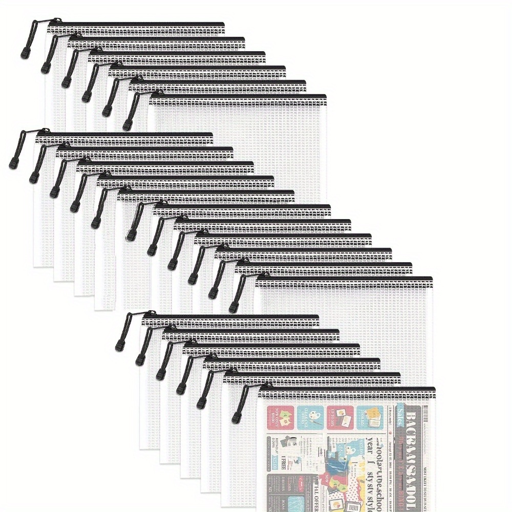 16-pack A6 Zipper Bags - Black Mesh Document Organizer For Craft Supplies, Travel Toiletries, Office And Cosmetic Storage