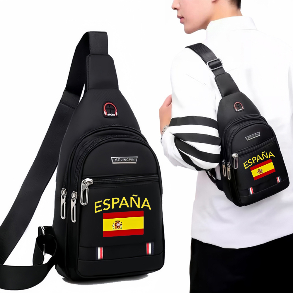 TEMU 1 pieza Bolso bandolera con de España y , con correa ajustable – Bolso cruzado para deportes y viajes, gran capacidad, para el diario
