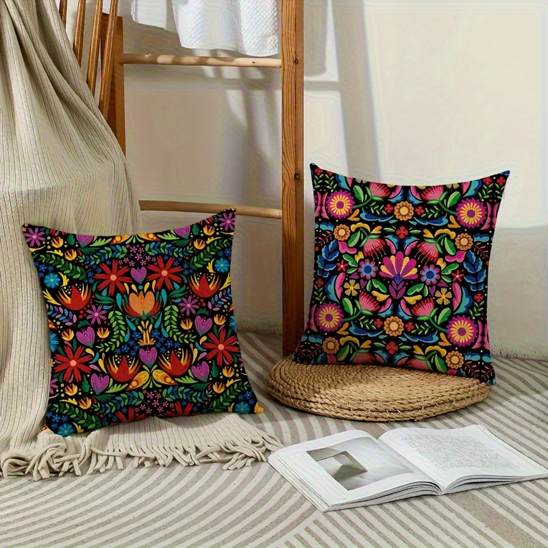 4pcs set of soft polyester fabric pillows with dead flower and leaf pattern zipper closure machine washable suitable for   room bedroom   sofa bed car decoration double sided printing pillow core not included mothers day gi Product details 2
