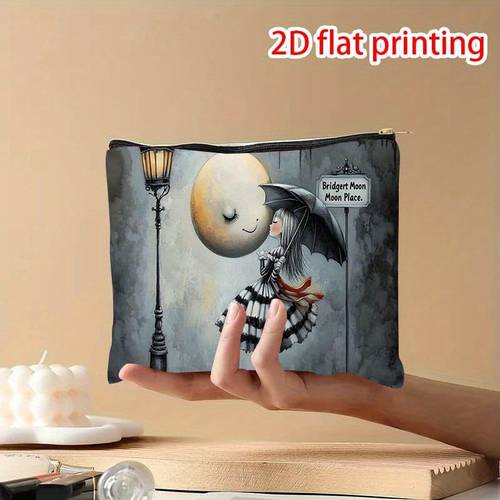 1pc whimsical umbrella smiling moon design cosmetic bag lightweight travel pouch with zipper closure perfect gift for women mom sisters hand washable travel toiletry bag whimsical design zipper closure pouch travel pouch