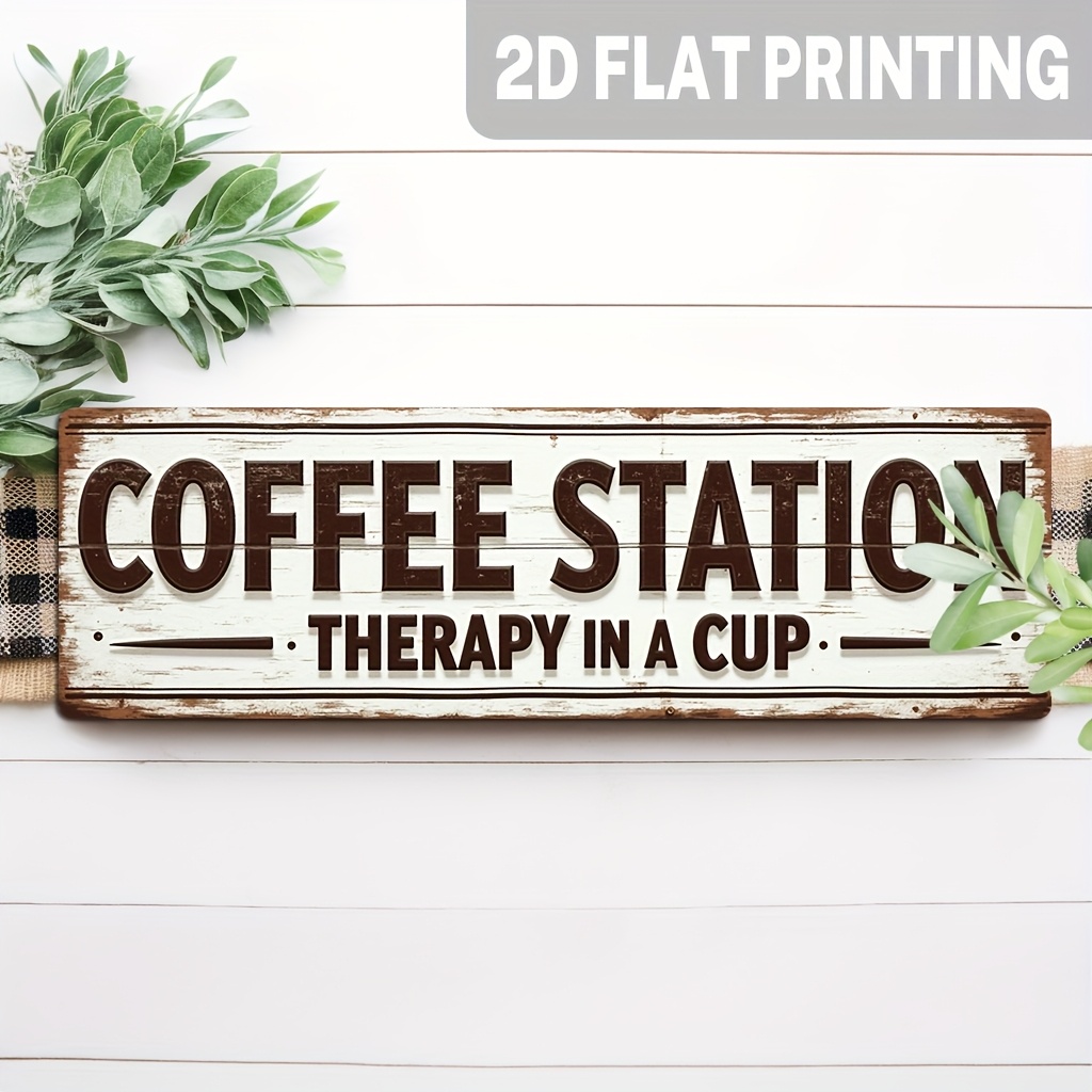 TEMU 2d Flat - 2d Design, Large Station Sign - Farmhouse Café Wall Decoration Featuring 'coffee Station In A Cup' And 'coffee' - Light Beige