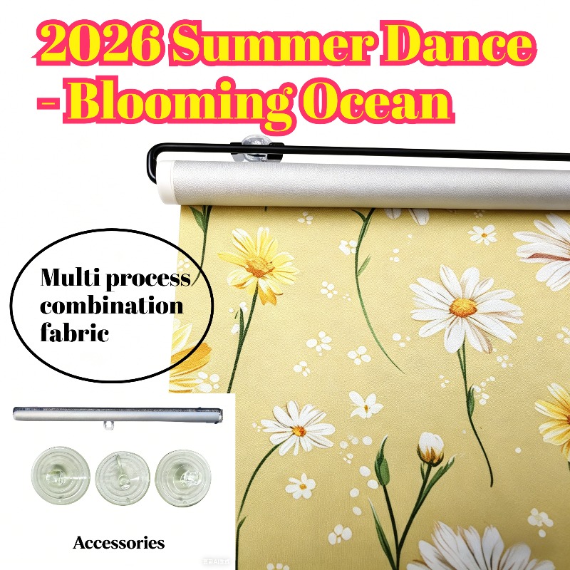 TEMU 1-pack 2026 - Sunflower Sun Shade Roller Blind, Cordless Blackout Window Roller Shade, Pull-down Shade Curtain, Dense Fabric For Indoor Shading,