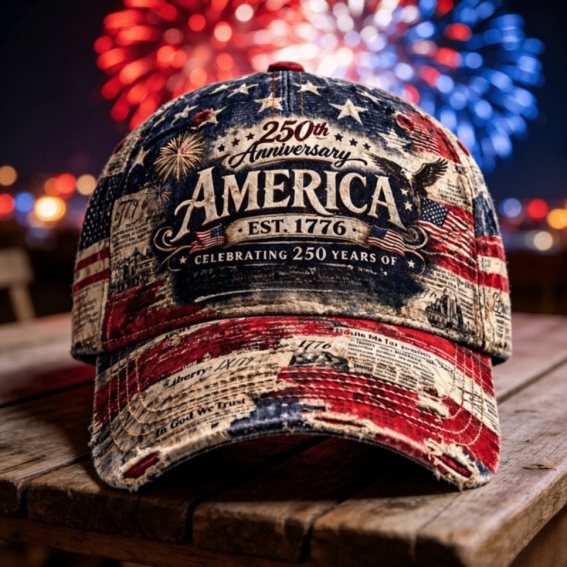 TEMU 2026 New 250th Anniversary Baseball , Vintage Distressed American Flag Print Sun Hat, Unisex Fashion Patriotic Snapback