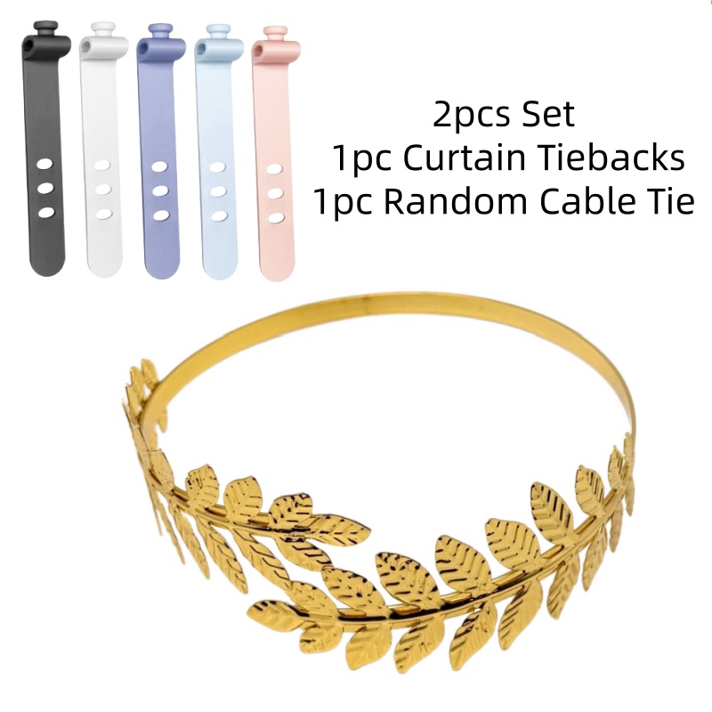TEMU 2pcs Set (1pc Curtain Tiebacks+1pc Random Cable Tie) Elegant Metal Drapery Holdbacks - Bohemian Leaf Design Curtain Tiebacks For Home Decor