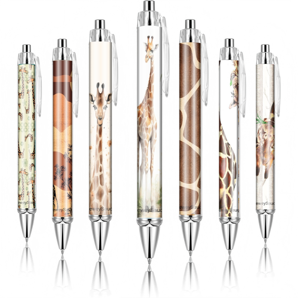 Image of 7pcs Cute Giraffe Novelty Pens, Vibrant Zoo Animal Writing Ballpoint Pen With Black Ink - Suitable For Cool Stationery And Desktop Decor Accessories
