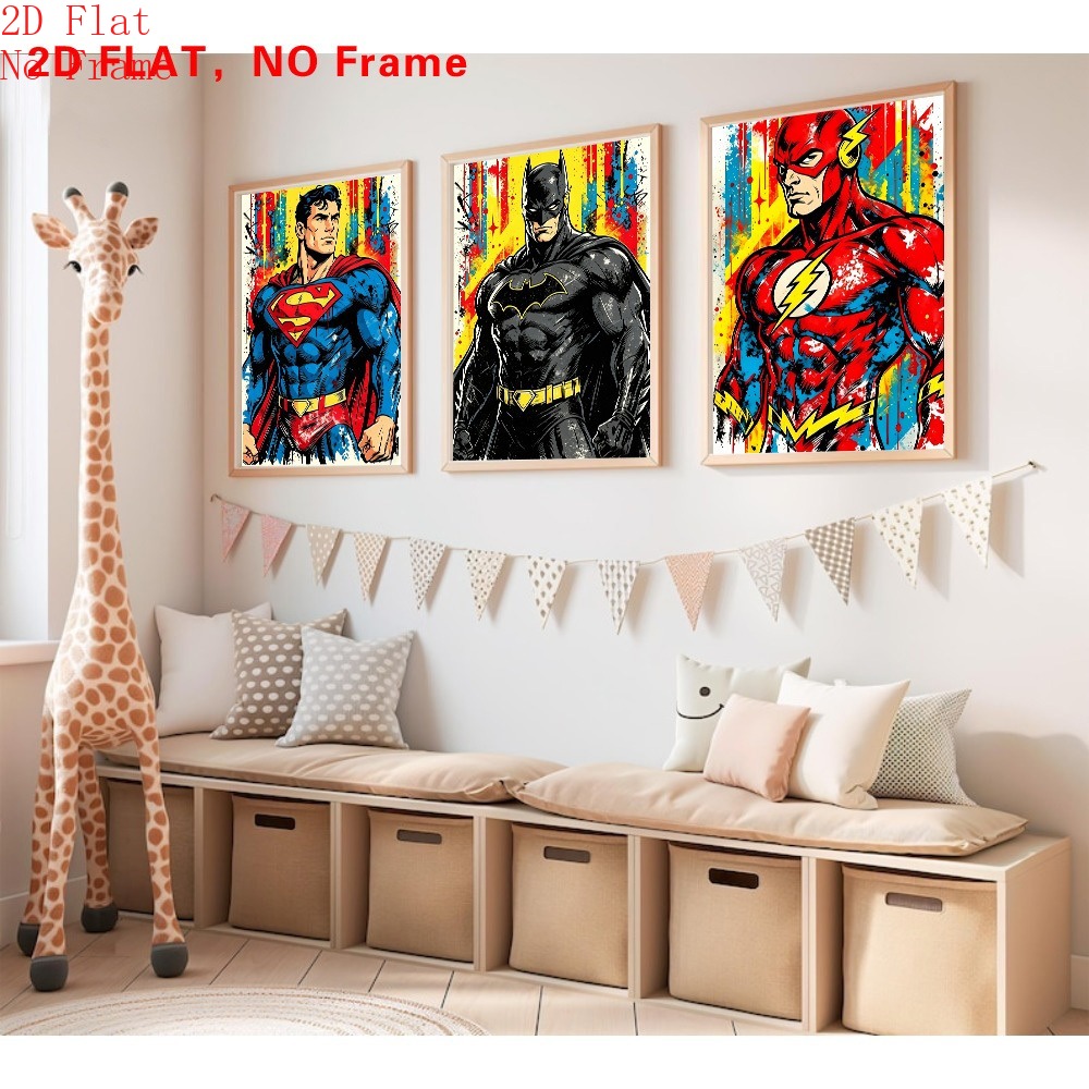 TEMU 2d Flat, 3pcs Wb Batman Posters Suitable For Room Decor, Themed Wall Prints, Unframed Flat Canvas Paintings For Bedroom, Cave, Gifts For,
