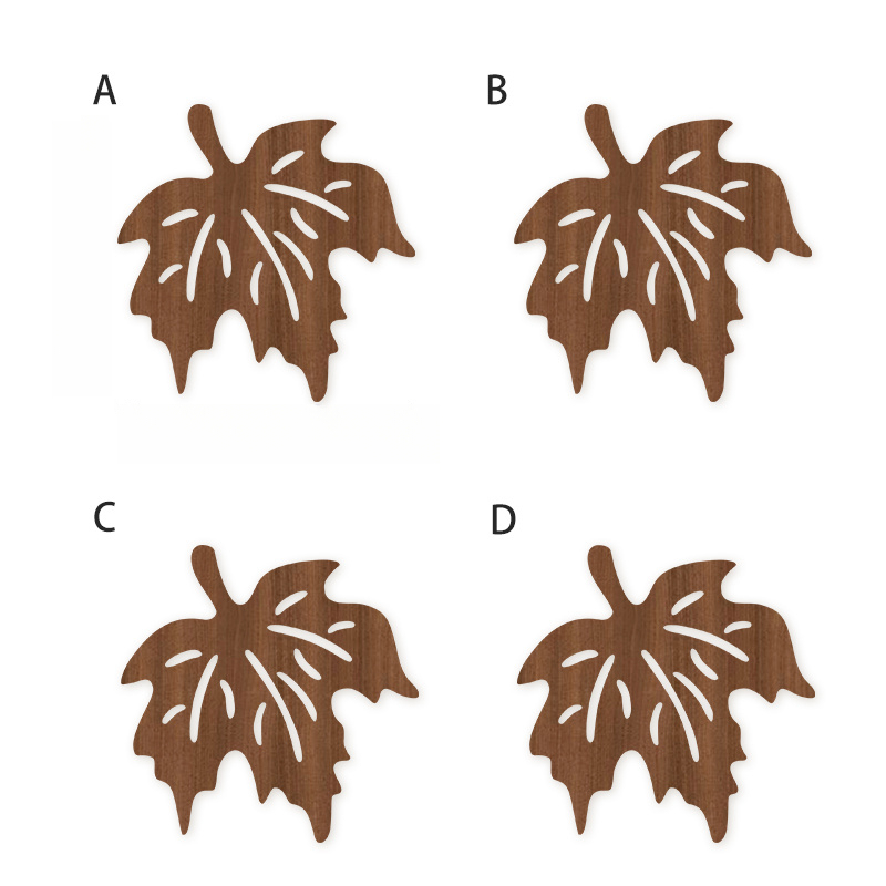 TEMU 4pcs Set Of Hollow Maple Leaf Wooden Coasters, Thickened Solid Wood Board, Natural Rustic Texture, Heat Insulation And Anti-scald, Suitable For