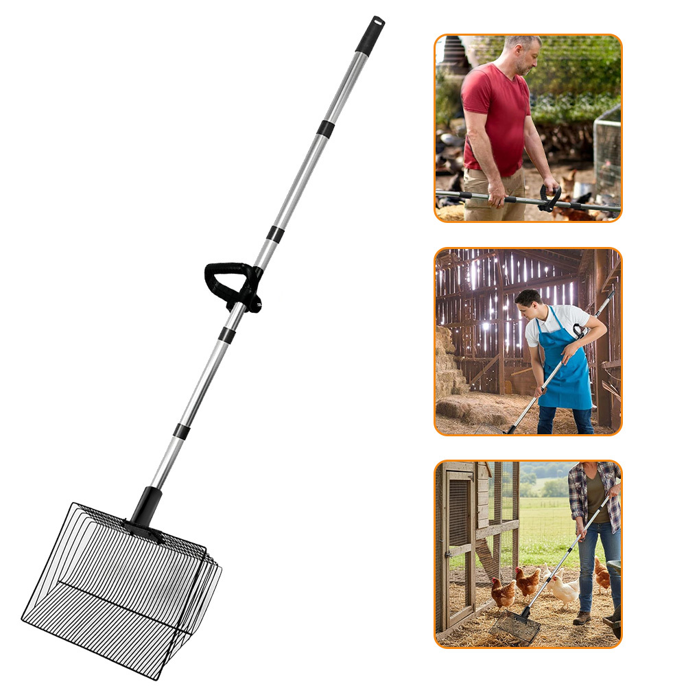 Image of Sturdy Manure Removal Scoop With A 38cm Wide Head And An Adjustable 5-section Handle, Designed For Efficient Hygiene Management In Poultry Farms And Animal Pens, Without Battery