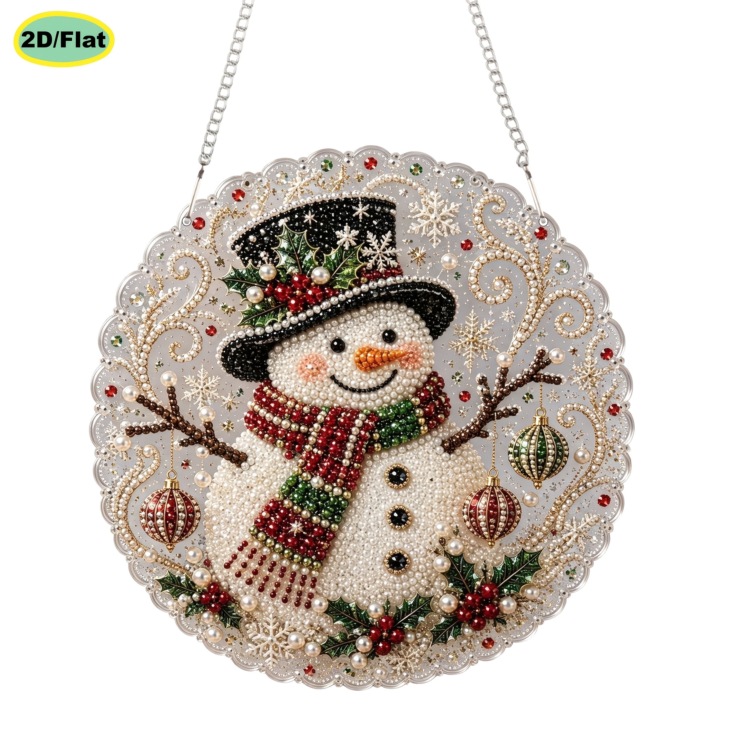 TEMU 1 pièce Ornement de peinture diamant 5D perle de neige de Noël, Décoration plate 2D en acrylique, Kit complet de matériel de peinture diamant
