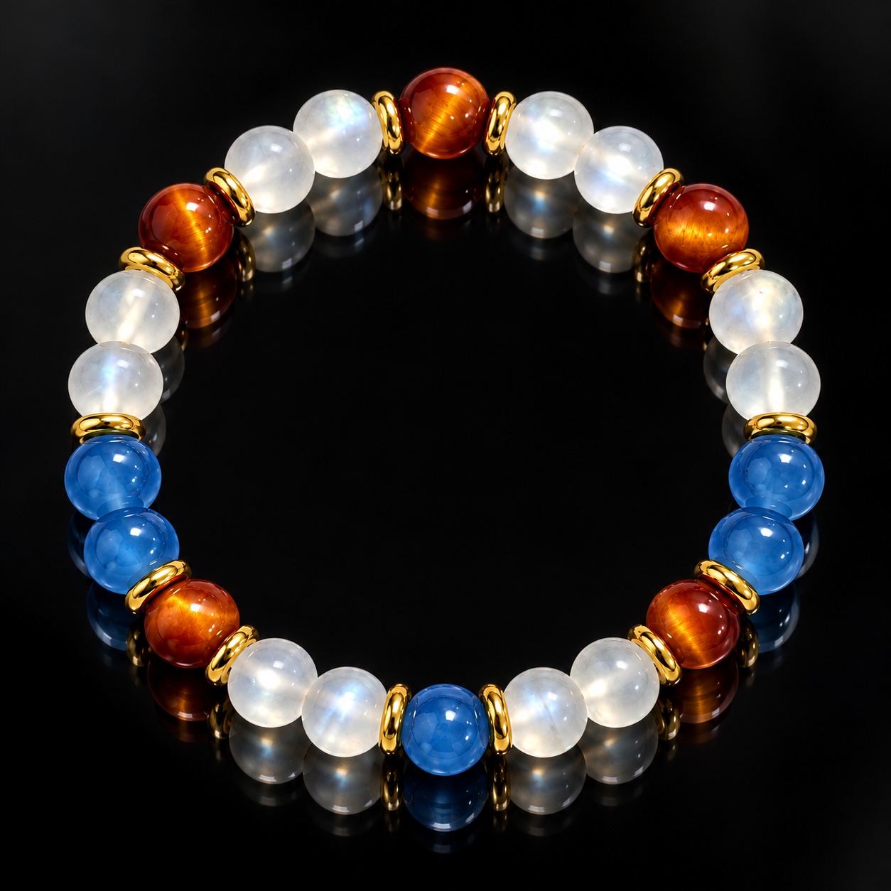 Wealth Attraction Bead Bracelet with Moonstone & Tiger's Eye