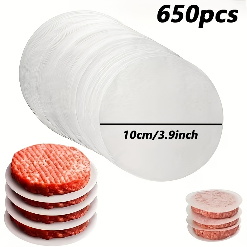 TEMU 650 feuilles de papier prédécoupé rond pour hamburgers, papier séparateur de steaks hachés -huile et antiadhésif, tapis alimentaire épaissi et
