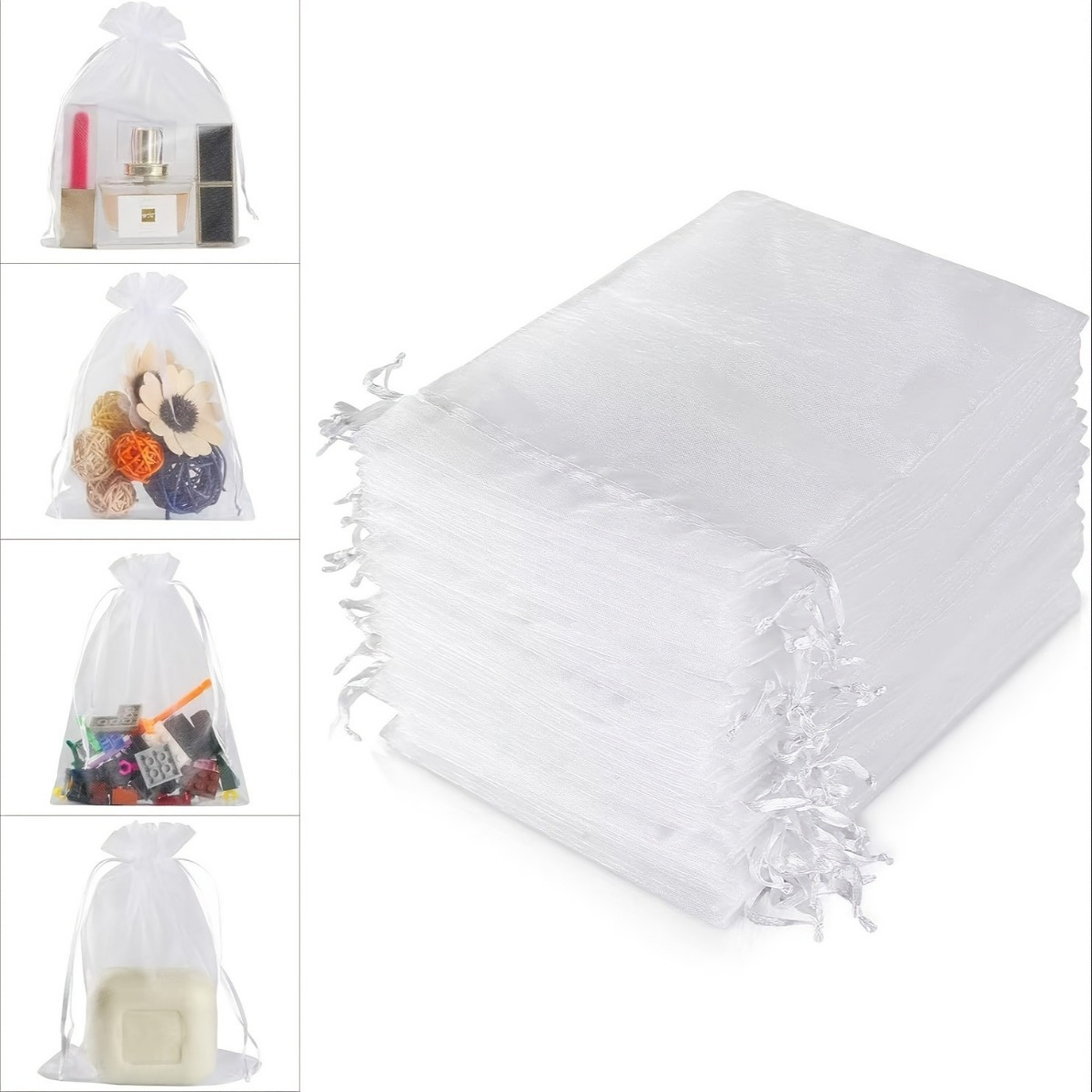 

30-pack Transparent Organza Gift Bags With Drawstring, Assorted Sizes, Polyester, For Valentine's Day, Weddings, Parties, Holidays, Jewelry Packaging, And Decorations