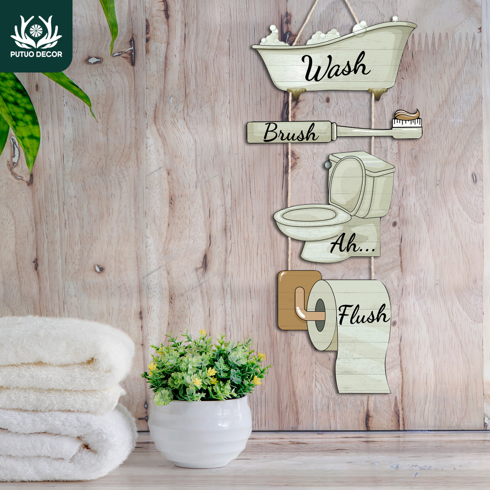 

Wooden Bathroom Sign - 'wash, Brush, Ah... Flush' - Home & Farmhouse Decor, Wall-mounted Plaque