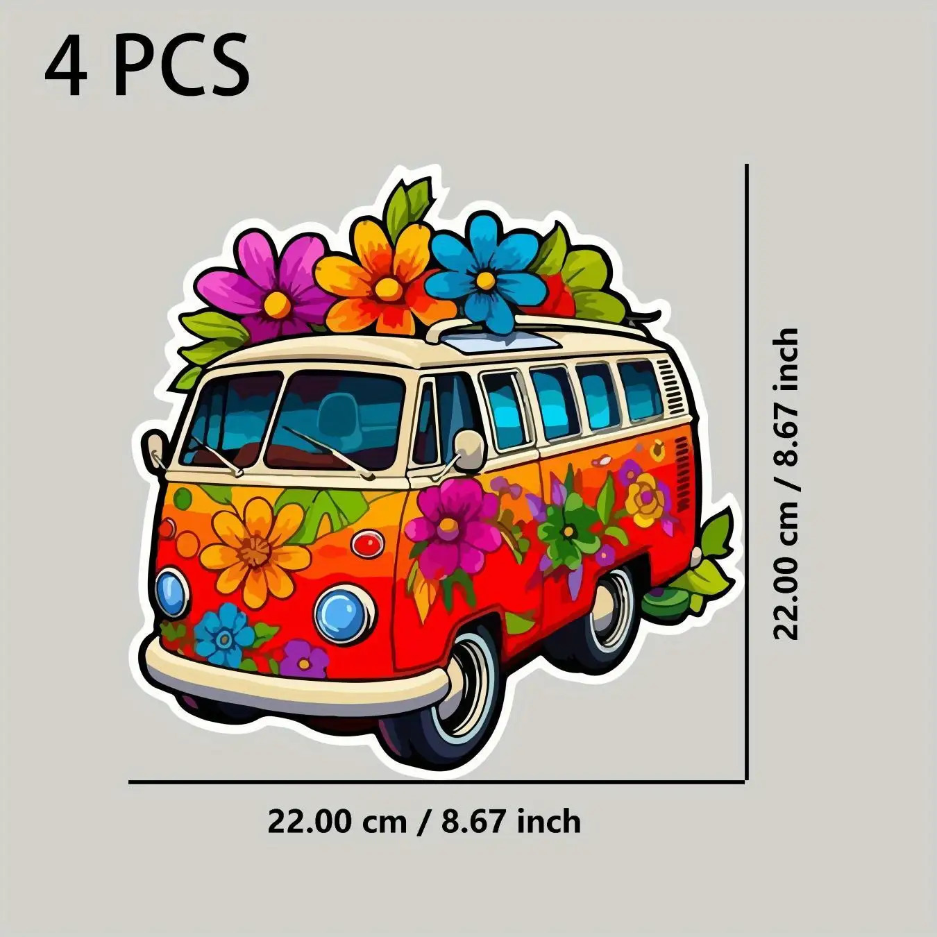 TEMU 4 pz Toppe Retr簷 Anni '60 Camion Hippie e - Adesivi Termoadesivi Colorati Flower Power, Adatti per Fai da Te su Jeans, T-shirt, Zaini, Felpe con