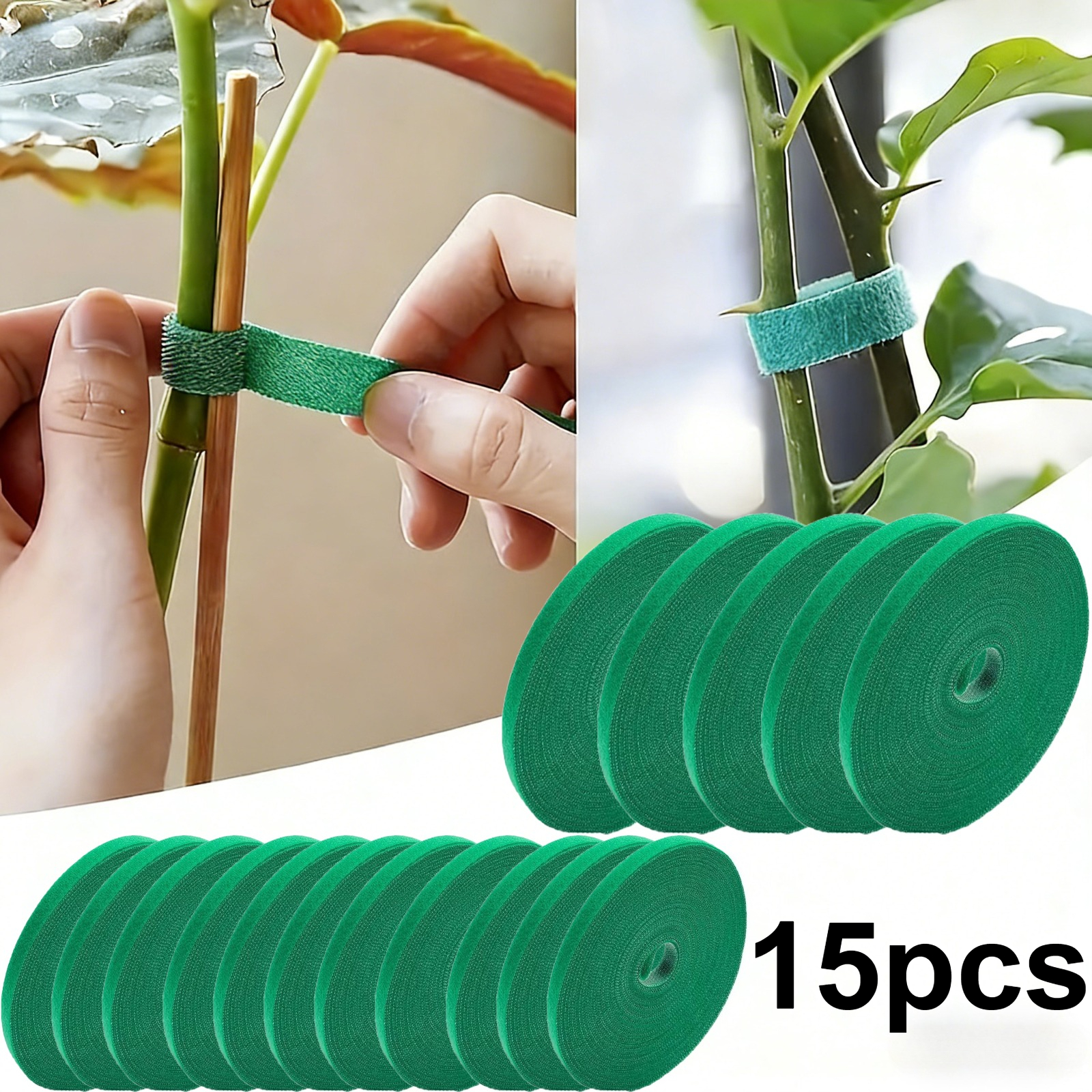 Image of 15pcs High-quality Reusable Garden Ties, Made Of Nylon, : 1cm*100cm + 1.2cm*100cm, Flexible, Wear-resistant, And Durable, Suitable For Tomato And Climbing Plant Support, And Cable Organization