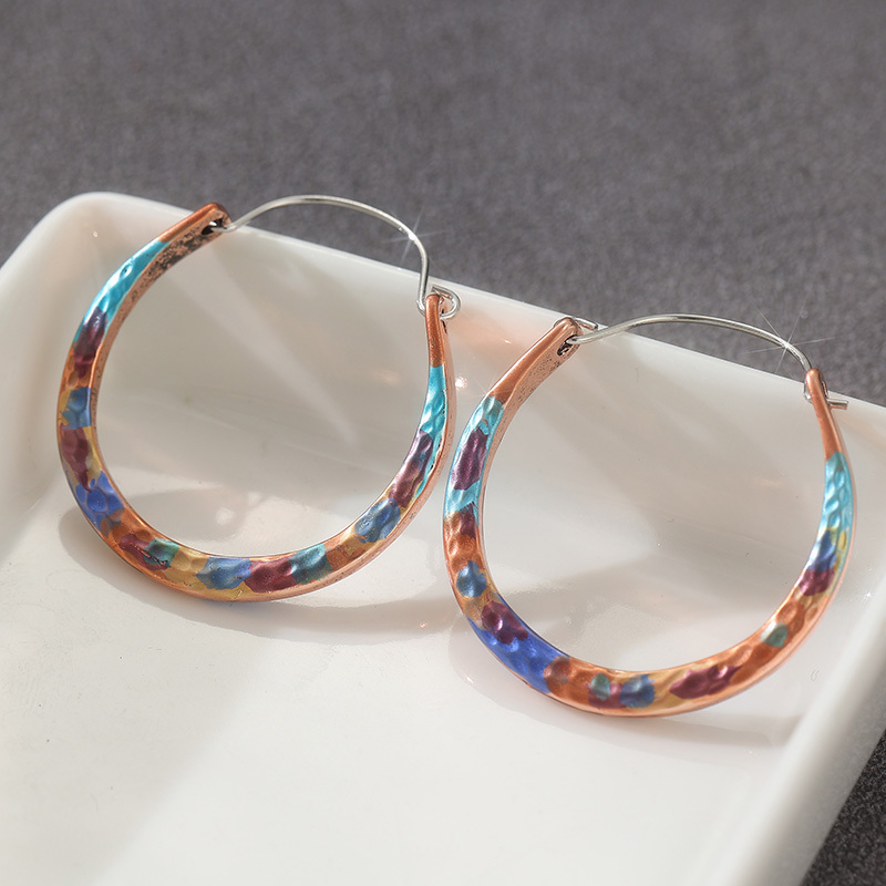 TEMU Retro Hoop Flame Painted Geometric Round Hoop Earrings For Women, Boho Chic Style Earrings Perfect For Daily Wear & Parties, Party Additions