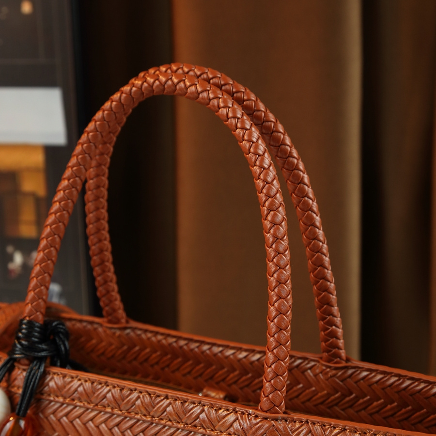 Coffee Brown Large Tote Bag styled with scarf