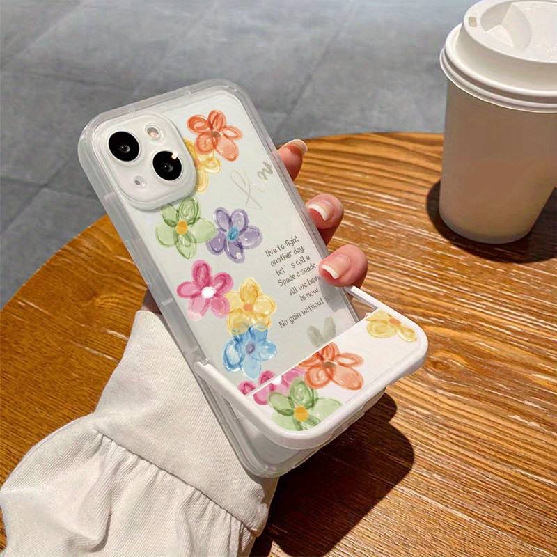 TEMU Phone Case - Fashionable Creative Multi-functional Design Shockproof Colorful Flower Pattern Stand Phone Case For Iphone 16 15 14 13 12 11 Pro