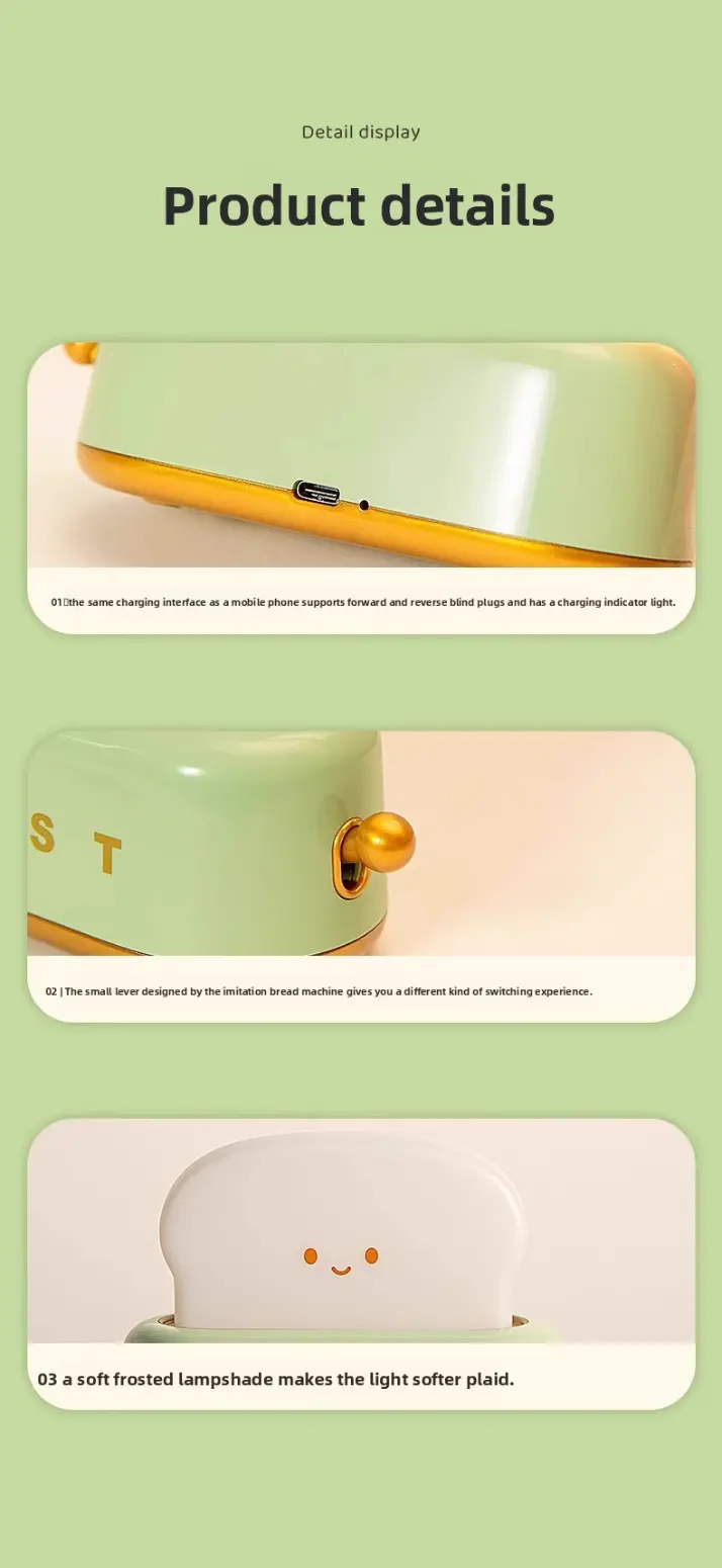cute bread machine night light with adjustable brightness usb rechargeable led toast light modern   for bedroom bedside timer sleep aid perfect gift for home decor bedside lamp   design durable plastic Product details 10