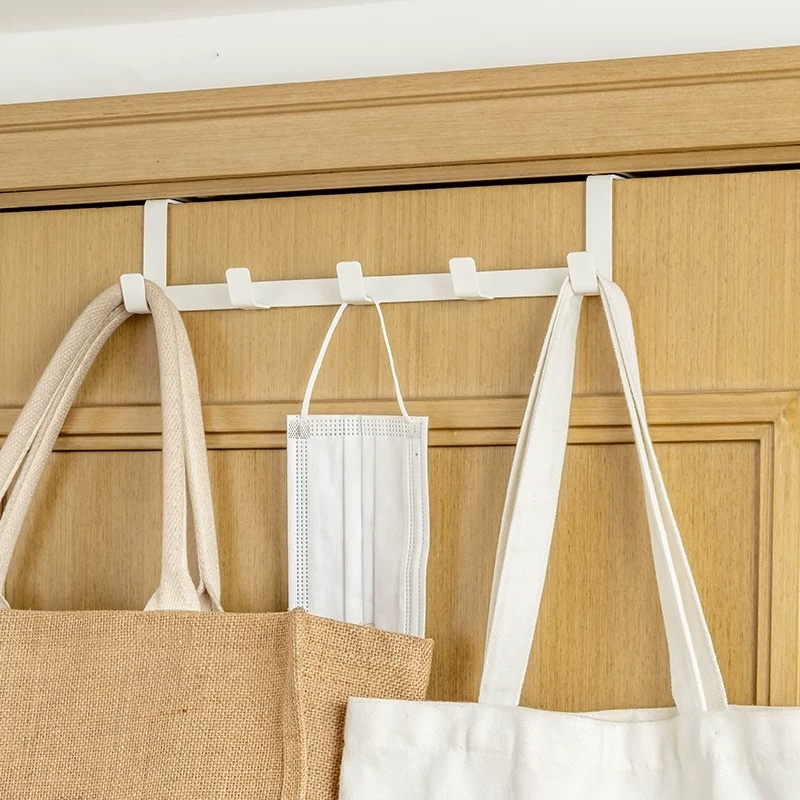 

Contemporary Over-the-door Metal Hooks Rack, 5 Hooks, , Organizer For Bathroom, Kitchen, Coat Storage