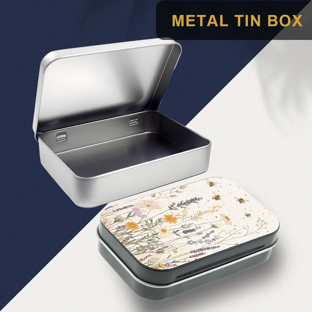1pc Floral Metal Tin Box with Snap Closure & Hinged Lid - Durable Iron Rectangular Storage Container for Travel, Home Decor, Jewelry, Small Items - Compact Portable Organizer, Decorative Storage Box, Travel Accessory, Classic Style