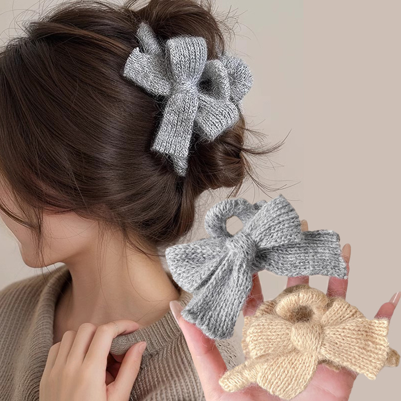 

1pc Aylhfo Chic Large Knit Bow Hair Claw Clip - Design In Gray/, Women's Autumn & , Ideal For & Christmas Parties, Best For Christmas