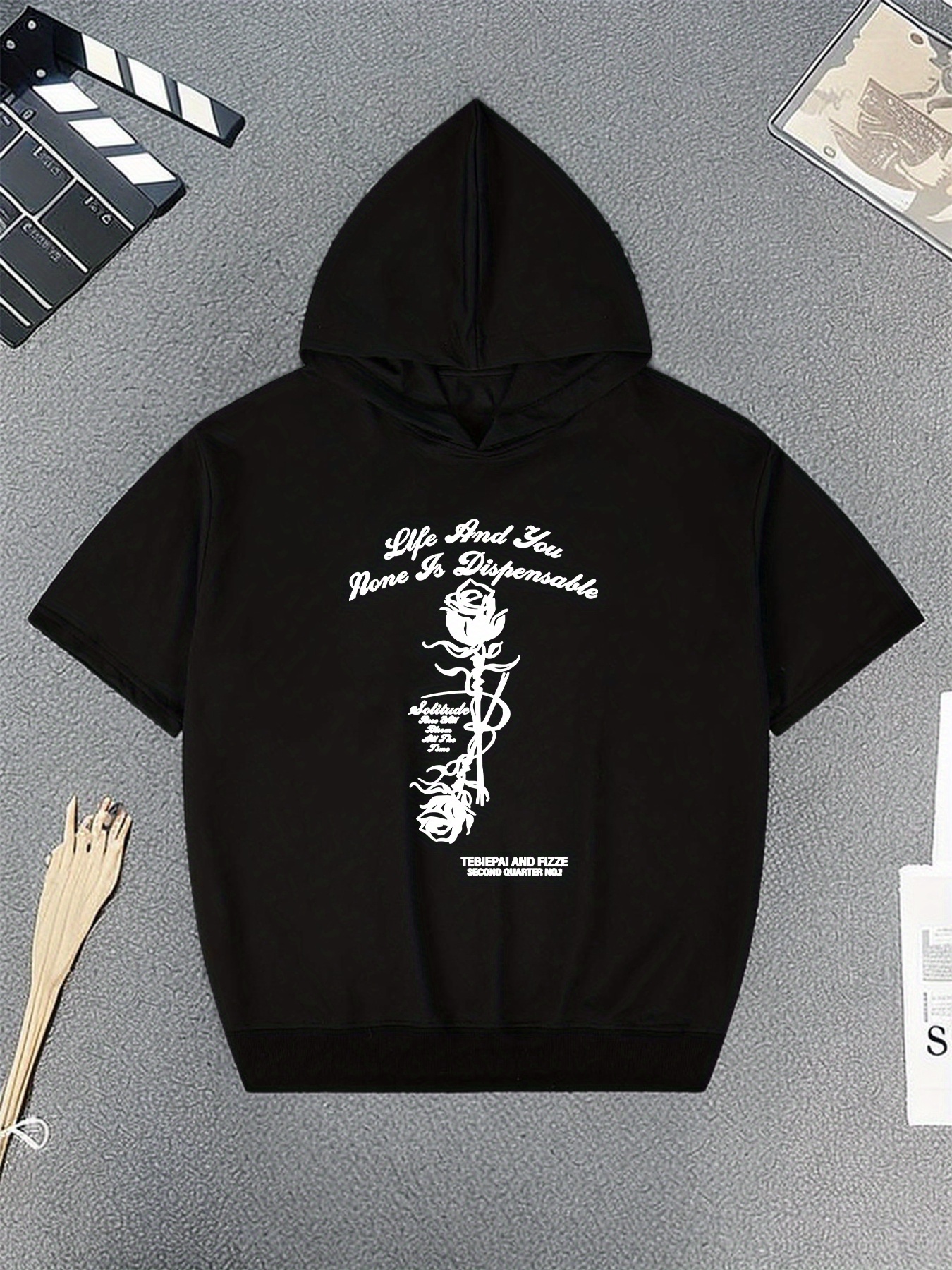 mens black hooded t shirt casual short sleeve graphic print Temu