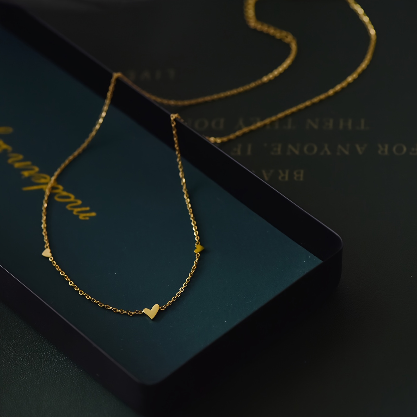 1pc Women'S Stainless Steel Necklace, Bohemian Style 18K Golden Plated Stainless Steel Heart Pendant Collarbone Chain(Women'S Style), Elegant Everyday Wear Necklace, Fashion Jewelry, Gift