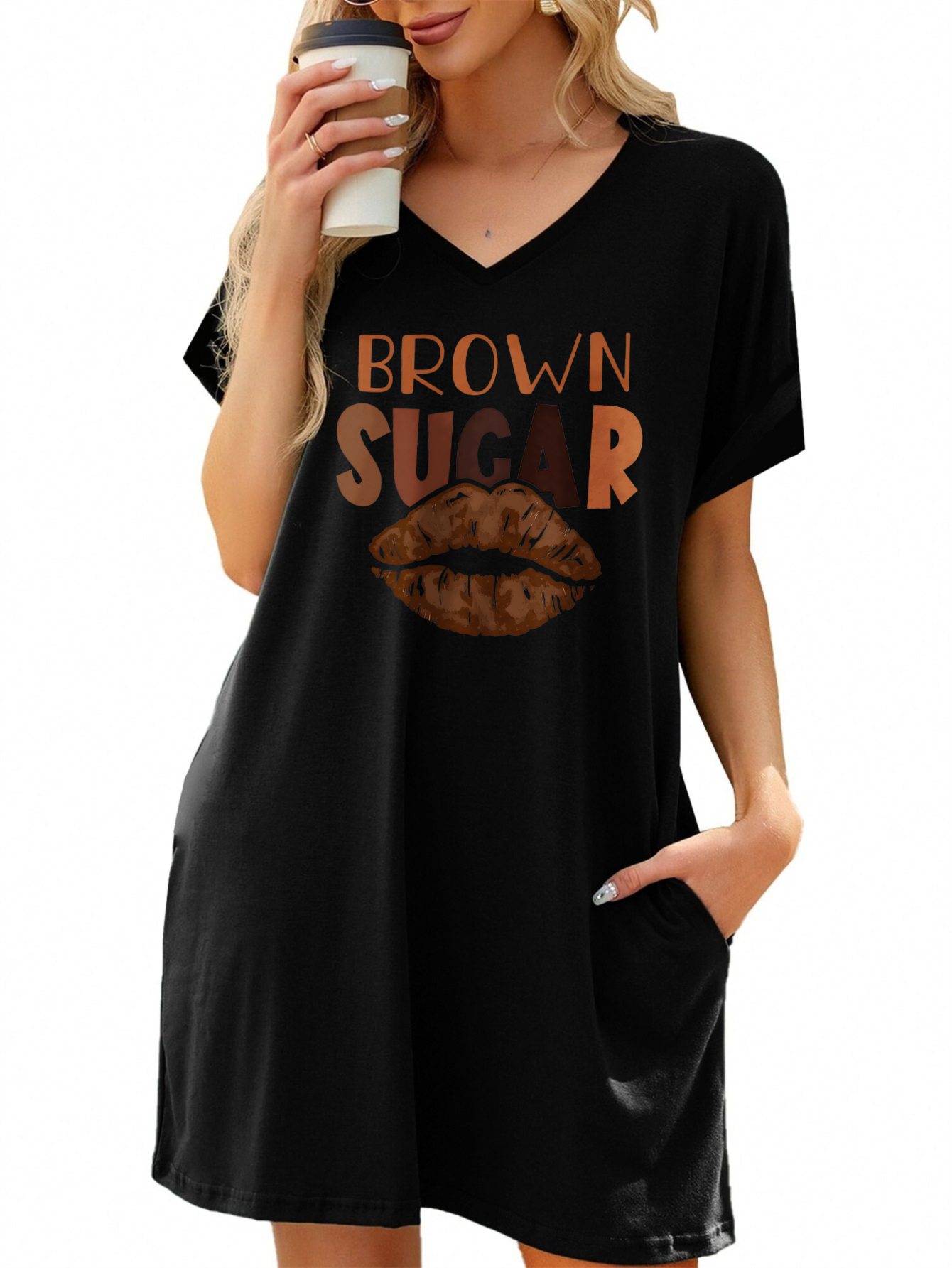 black and red wedding dress Always Pretty Black Long T-Shirt Dress for Women main image 1