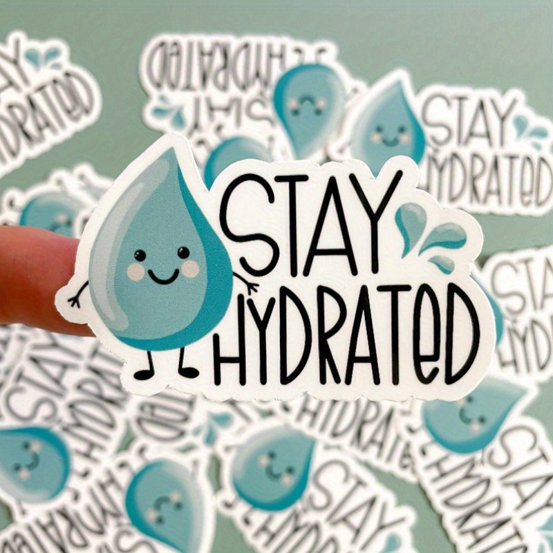 TEMU Vinyl Stickers - Cute Quote & Water , Reusable, Glossy Finish, Water Bottles, Laptops & Notebooks, Water Bottle Stickers